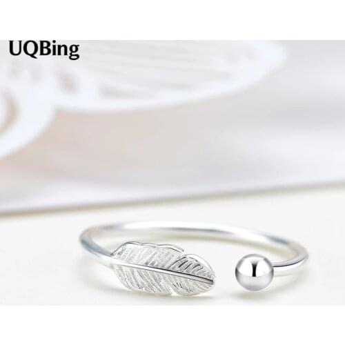 New Arrival Fashion 925 Sterling Silver Feather Open Rings For Women Party Gift Anel Prata Sale
