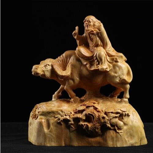 Boxwood Carving Furniture Decoration Statue Craft Culture Gifts Figure Collection Lao Tzu Sculpture Home Decor