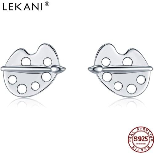 LEKANI Genuine S925 Sterling Silver Stud Earrings For Women Hollow Color Palette And Brush Creative Silver Earrings Jewelry