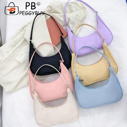 Fashion Women Pure Color Shoulder Underarm Hobos Purse Casual All-match Nylon Zipper Top-handle Bag Portable Travel Handbags