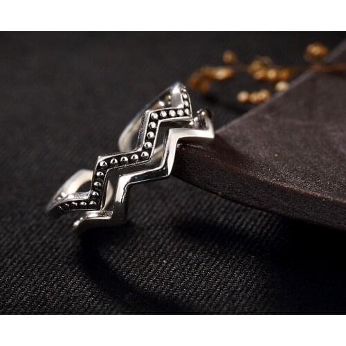 Fashion Silver S925 Pure Silver Retro Thai Silver Mosaic Mosaic Korean Version Of Lady Hyperbolic Opening Ring Wholesale