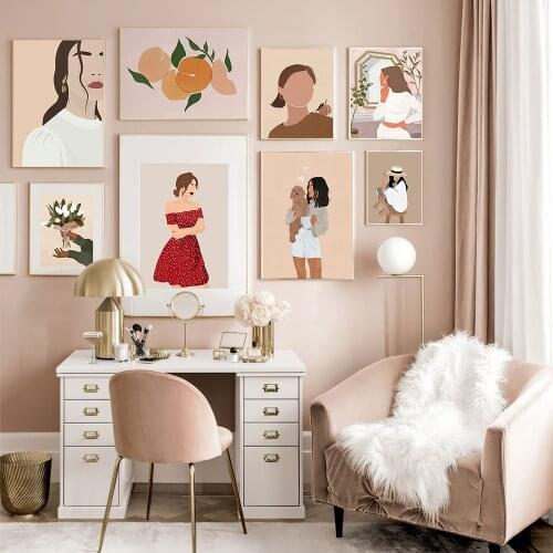 Fashion Vintage Girl Poster Abstract Minimalist Canvas Painting On The Wall Nordic Art Print Picture For Living Room Home Decor