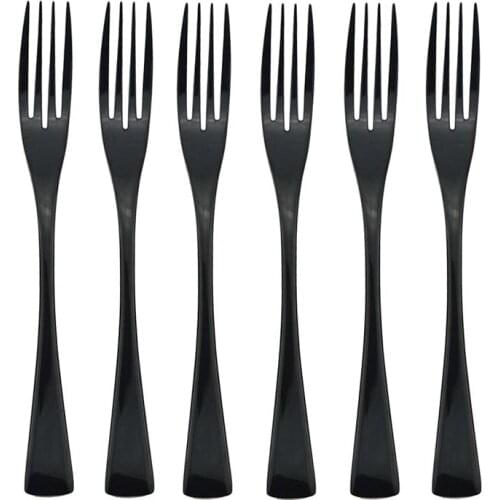 6Pcs Dessert Fork Cutlery Set Luxury Mirror Black Tableware 304 Stainless Steel Dinnerware Set Dishwasher Safe Silverware