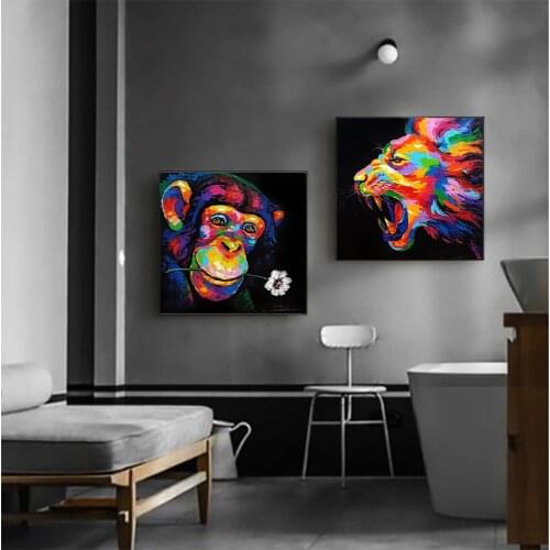 Wall Art Modern Abstract Animal Canvas Paintings Color Animal Poster on The Wall Lion Monkey Painting Pictures Home Decor
