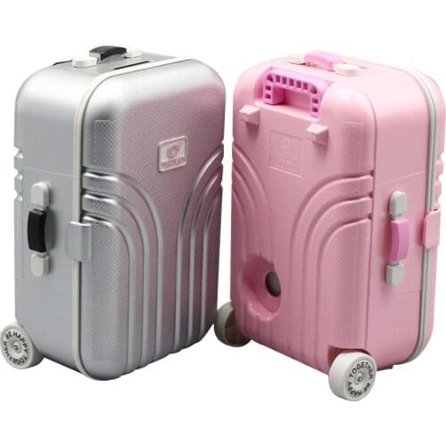 Mini Plastic Suitcase Luggage Doll Accessories Furniture Kids Toys Play House 3D Travel Train Suitcas For Baby Doll Gift 17cm