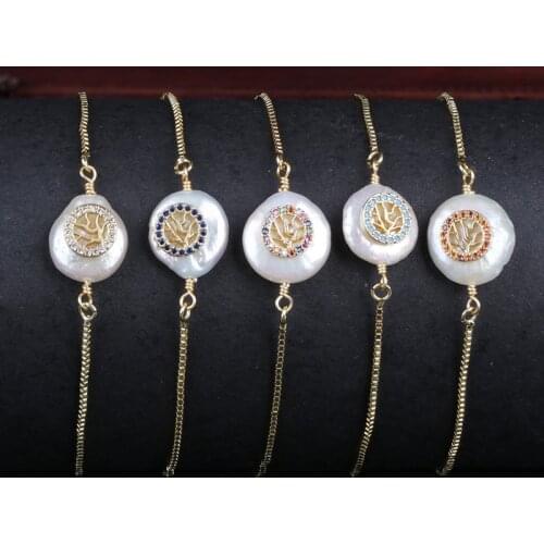 Multi colors cz beads pave tree of life charms natural freshwater pearl bead link bracelet for women wedding birthday gift