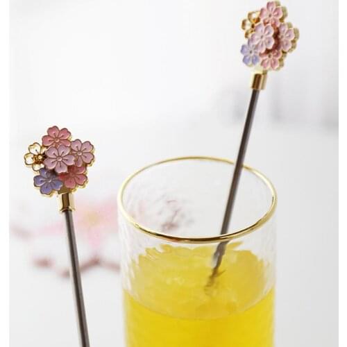 Stirring Rod Practical Eye-catching Stainless Steel Cherry Blossom Long Handle Portable Mixing Stick Cherry Stirring Stick