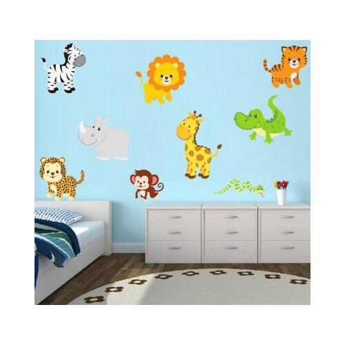Removable Wall Sticker Animal Lion Zebra Giraffe Color Wall Painting Nursery Background Wall Decor Kids Room Decoration Mural