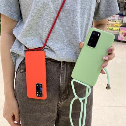 Strap Cord Chain Lanyard Silicone Case for Huawei P40 P30 P20 P10 Mate 40 30 20 10 Lite Pro Candy Color Soft TPU Back Cover