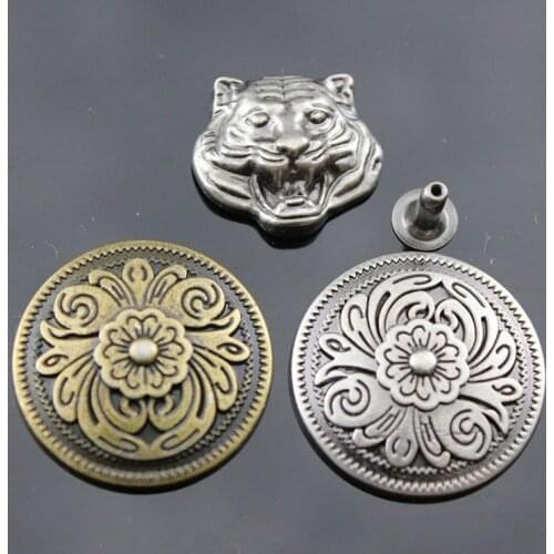 23mm Flower Round Shield Tiger Conchos Coin Button Stud Back Rivet Leather Craft Belt Bag Jeans Wallet Connector Accessories