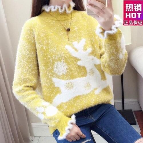 Sweater super fire plus velvet mink velvet sweater women 2019 new autumn and winter red shirt loose fawn sweater thick