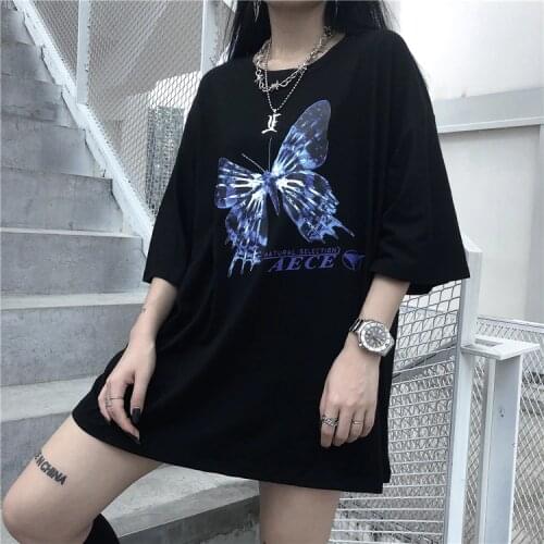 Summer tops women 2020 dark Harajuku mujer camisetas aesthetic o-neck ink butterfly t-shirt kpop ropa mujer streetwear Cotton