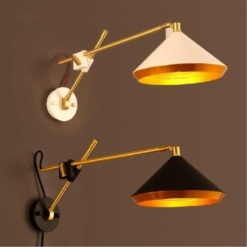 Black/White Vintage Loft Wall industrial Lamp American Country Retro Adjustable Wall Light Bedside Reading Study Living Room E27