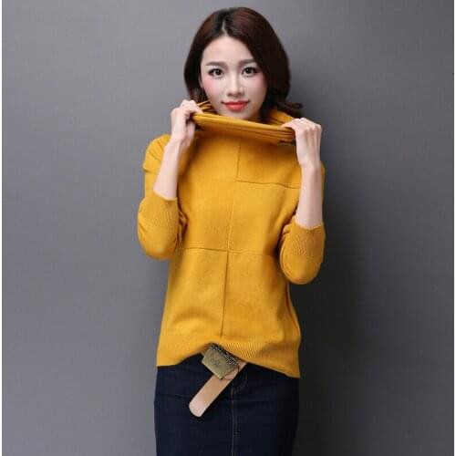 High Quality Autumn And Winter Fashion Plaid Sweaters Ladies Pure Color Slim Turtleneck Cashmere Sweater