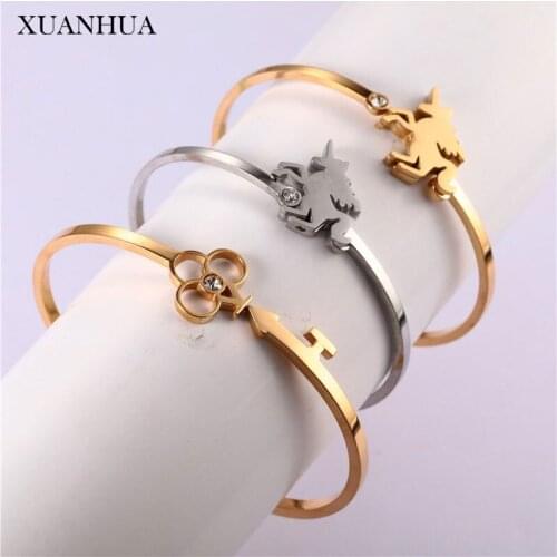 XUANHUA Rose Gold Women Cuff Bracelet Stainless Steel Jewelry Woman Accesories Fashion Jewelry Gifts For Women Charms