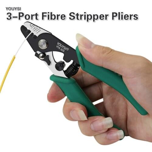 YOUYSI 3-port Fibre Stripper Fiber Stripping Pliers Wire Strippers Three Hole Stripper Plier for Miller Tool steel
