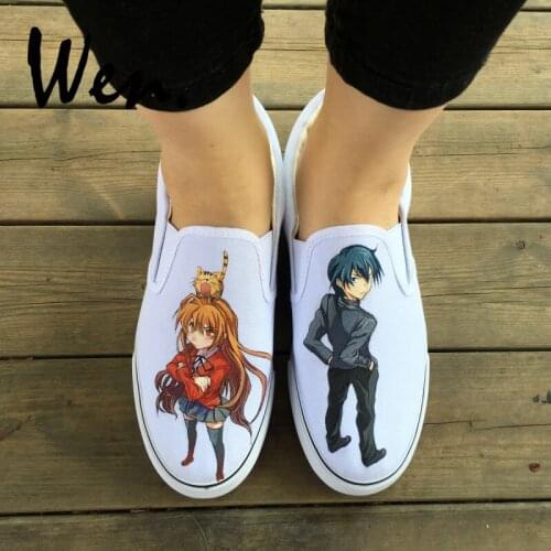 Wen Hand Painted Shoes Design Custom Anime Tiger Dragon White Slip On Canvas Sneakers Women Graffiti Shoe Men Low Platform Flat