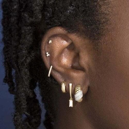 100% 925 Sterling Silver women delicate Micro Pave Clear CZ Twist Huggie Geometric Wrap Round Circle Simple Fashion Hoop Earring