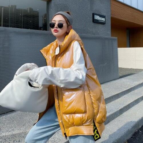 Vest Coat Glossy Hooded Trend Mid-length Winter Down Cotton Women Korean Fashion Sleeveless Jacket Gilet Body Warmer Waistcoat