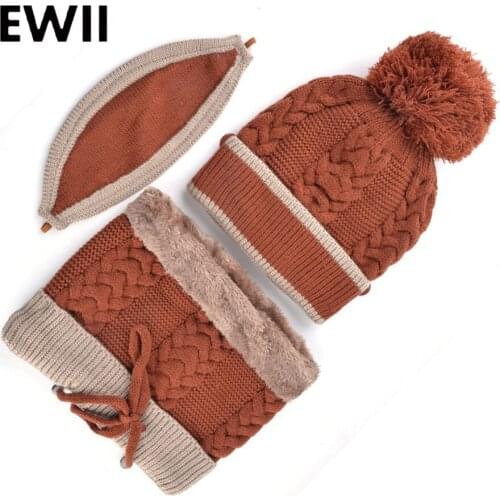 Winter beanies for women thick scarf set hats girl warm knitted caps women mask pompom cap beanie ladies skullies bonnet