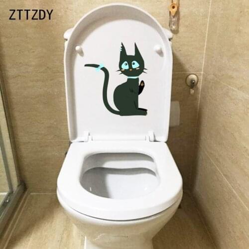 ZTTZDY 19.3*22.4CM Cartoon Wall Sticker Toilet Decal Kids BedRoom Home Animal Cat Art Decoration T3-0118