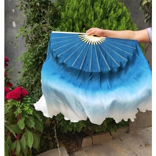 Handmade 1 Pair(Left+Right) 100% Real Silk Folk Dance Fan Veil 41cm-86cm Double Side Fan Pairs Light Performance Fan Show Props