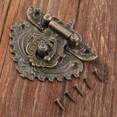 1Pc Antique Latches Catches Zinc Alloy Hasps Clasp Buckles Small Lock 50*56m for Jewelry Wood Box Suitcase Furniture Hardware