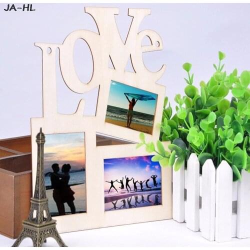 1Pcs Hot Sale DIY Lovely Hollow Love Wooden Family Photo Picture Frame Rahmen White Base Art Home Decoration