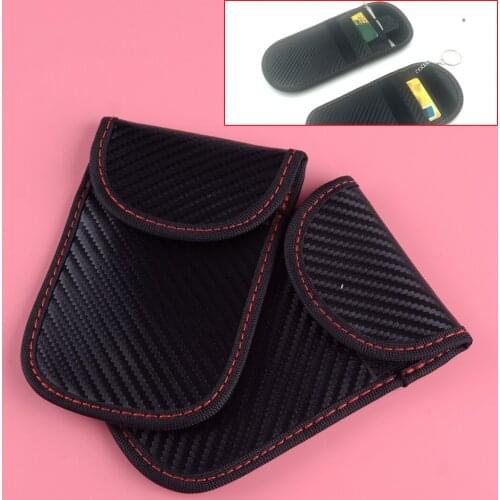 2pcs Artificial Leather Car Key Anti Theft Signal Blocker Case Faraday Cage Fob Pouch Keyless RFID Blocking Bag