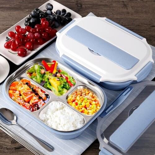 3/ 4 Grids 304 Stainless Steel Lunch Box Double Layer Separated Insulation Tray With Spoon Chopstick Inside
