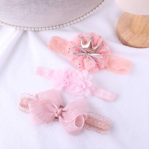 3Pcs/Set Lace Flower Baby Girl Headband Set Elastic Newborn Hair Accessories Girls Bebe Bowknot Hairband Toddler