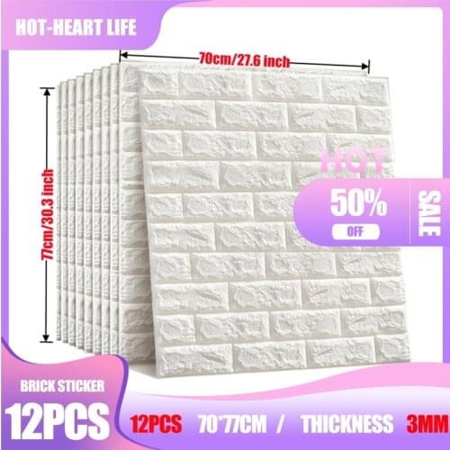 12pcs 3D Brick Wall Stickers Imitation Bedroom Decor Waterproof Self-adhesive Wallpaper For Living Room Kitchen TV Backdrop