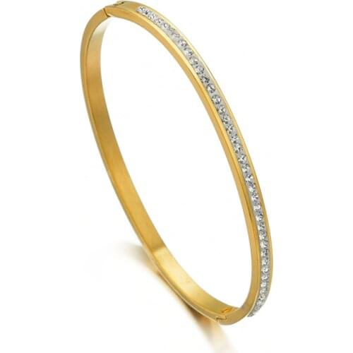 4MM Fashion Jewelry Bangle Bracelets With One Line Crystal Rhinestone Pave Stainless Steel Opening Bangle For Women Accessories