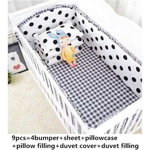 6/9PCS dot Child Baby Bumper Sets,Beautiful Baby Cunas bedroom decor Crib Set Infant Protector blanket whole set