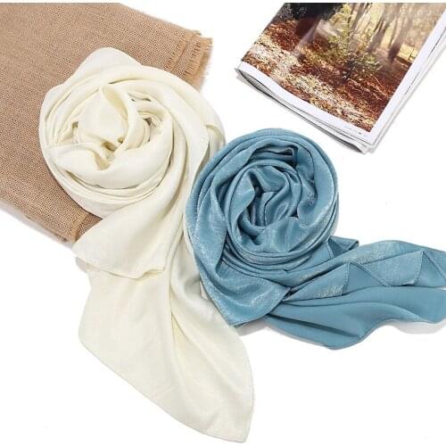 75*175CM Autumn 2021 New Imitation Silk Wrap Headscarf Fashion Solid Color Large Size Ladies Shawl Wholesale Muslim Fashion