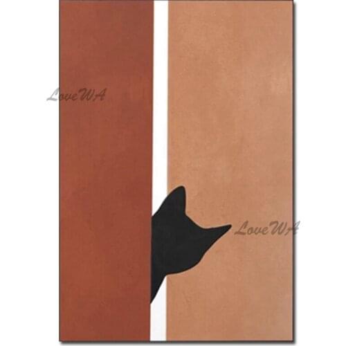 New Abstract Design Black Cat Cartoon Picture Canvas Art Hand Painted Wall Hanging Oil Painting Quality Decorative Wall Picture