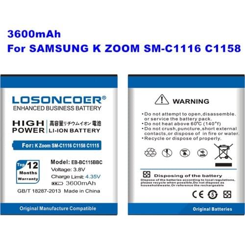 LOSONCOER EB-BC115BBC 3600mAh Battery For Samsung GALAXY K Zoom SM-C1116 C1158 C1115 EB-BC115BBC EB-BC115BBE with NFC Battery