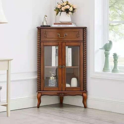 American solid wood corner cabinet wine cabinet shelf storage triangle cabinet European living room corner bedroom