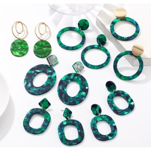 Large Earrings Bohemian Acrylic Drop Earrings for Women Geometric Green Leopard Oval Round Earrings 2021 Fashion Brincos Jewelry