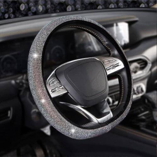 Steering Wheel Cover for Women Girls 15 Inch Universal Colorful Crystal Rhinestone Diamond Rainbow Bling Accessories Anti-Slip