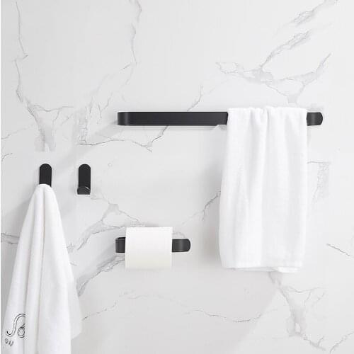 Black Bathroom Hardware Set Towel Bar Rack Toilet Paper Holder Robe Hook Aluminium Alloy Bathroom Accessories