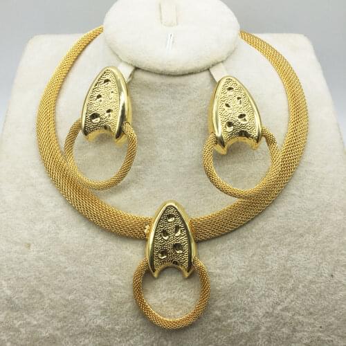 HOT Fashion wedding Dubai Africa Nigeria African Jewelry set gold-color necklace Earrings romantic woman Bridal Jewelry Sets