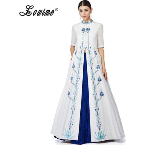Indian Two Piece Evening Dress 2017 Delicate Blue Embroidery Moroccan Dresses With Jacket Dubai Formal Dress Arabic Gowns Abiye