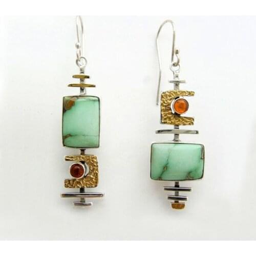 Exquisite Green Stone Silver Color Hook Earrings For Women Wedding Party Bohemian Earrings