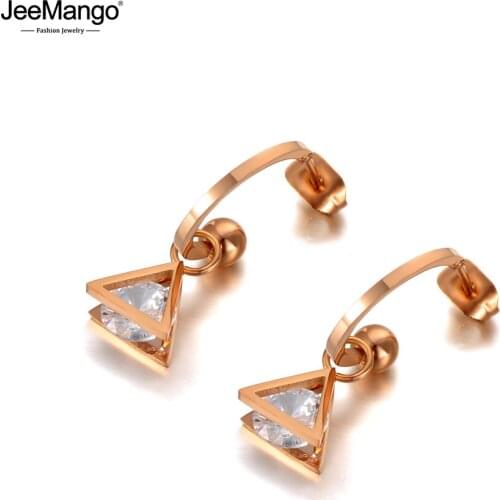 JeeMango Bohemia Hollow Geometric Triangle Stud Earrings Stainless Steel Trendy CZ Crystal Earrings Jewelry For Women JE20128
