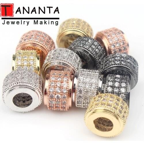 Round Metal Brass Micro Pave Crystal CZ Beads for Jewelry Making Charms Bracelet Cylinder DIY Beads Spacers 6x9 mm 3pcs/lot New