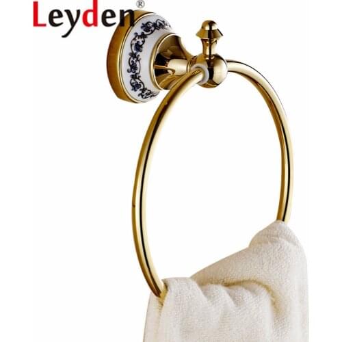 Leyden Wall Mounted Gold Brass Round Shape Bathroom Towel Ring Holder For Lavatory Towel Rail Bathroom Accessories