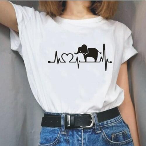 Funny Baby elephant print female T-shirt summer black white pink tops short-sleeved street casual Harajuku cotton T-shirt tees