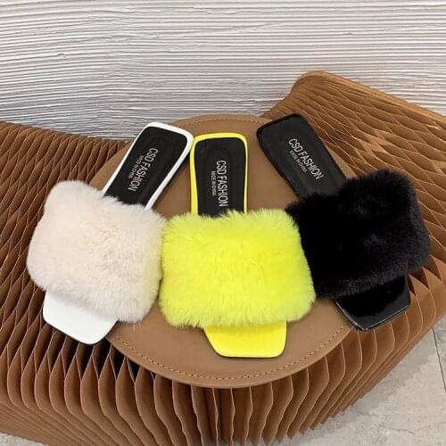 Fashion Fur Plus Size Women Slippers Sandals Shoes Antiskid Flat Sole Slippers Woman Brand Design Sandals Slides Beach Shoes