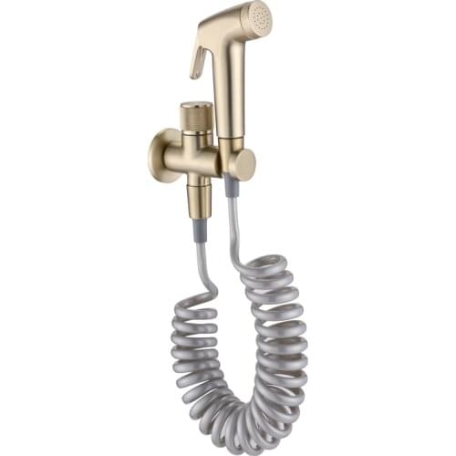 Bidet Faucet Set Brush Gold Wall Mounted Bathroom Bidet faucet High Pressure toilet gun Brass duble use